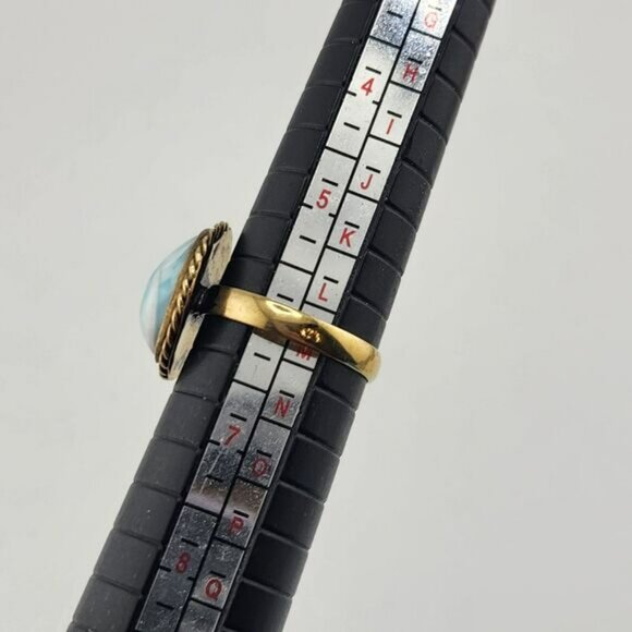 Larimar Size 6 Ring Ocean Sky Blue Cabochon Vintage Sterling Silver Rope Edging - Picture 10 of 12